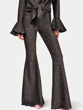 Sleeper Black Sparkle Lurex Flared Pants Size Small Disco Festival Party Glam